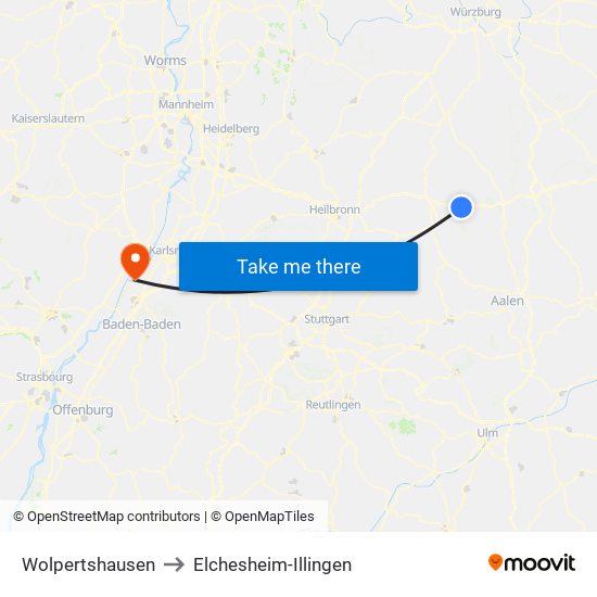Wolpertshausen to Elchesheim-Illingen map