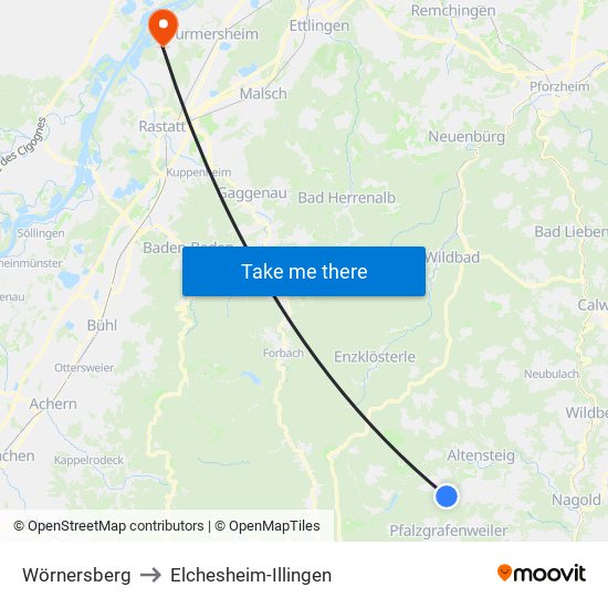 Wörnersberg to Elchesheim-Illingen map