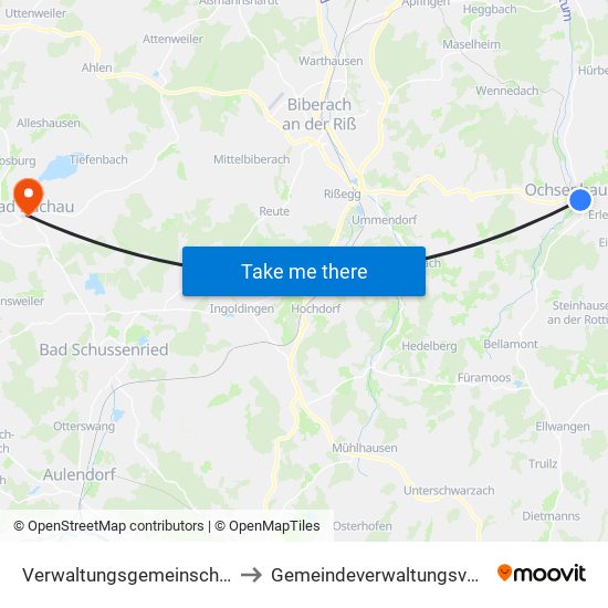 Verwaltungsgemeinschaft Ochsenhausen to Gemeindeverwaltungsverband Bad Buchau map