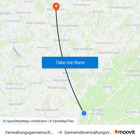 Verwaltungsgemeinschaft Wangen Im Allgäu to Gemeindeverwaltungsverband Bad Buchau map