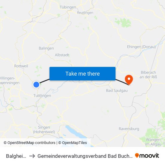 Balgheim to Gemeindeverwaltungsverband Bad Buchau map