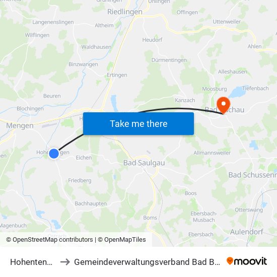 Hohentengen to Gemeindeverwaltungsverband Bad Buchau map