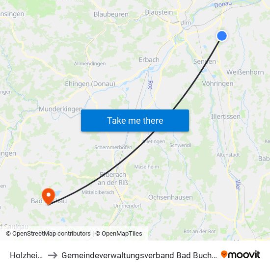 Holzheim to Gemeindeverwaltungsverband Bad Buchau map