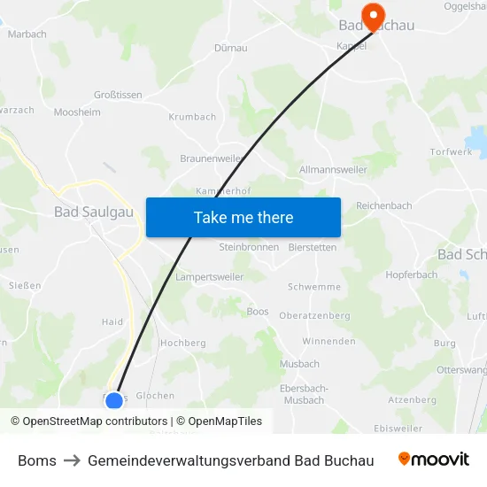 Boms to Gemeindeverwaltungsverband Bad Buchau map