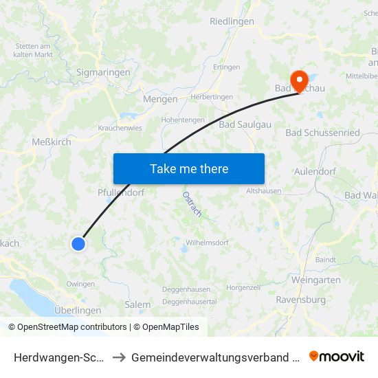 Herdwangen-Schönach to Gemeindeverwaltungsverband Bad Buchau map