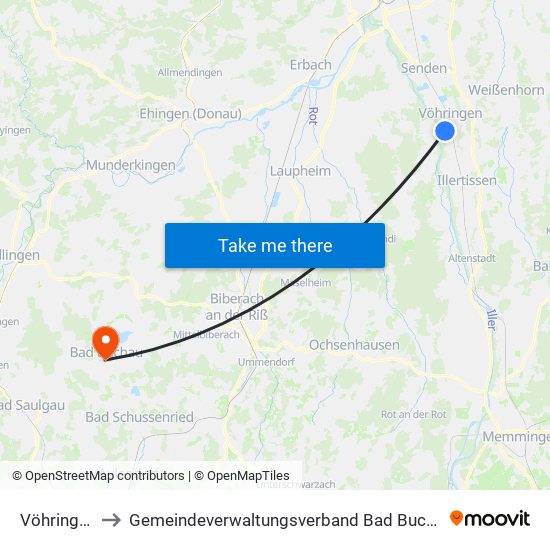 Vöhringen to Gemeindeverwaltungsverband Bad Buchau map