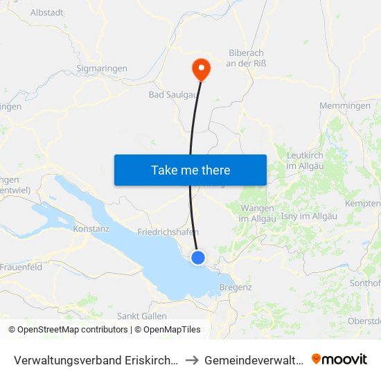 Verwaltungsverband Eriskirch-Kressbronn am Bodensee-Langenargen to Gemeindeverwaltungsverband Bad Buchau map