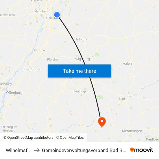 Wilhelmsfeld to Gemeindeverwaltungsverband Bad Buchau map