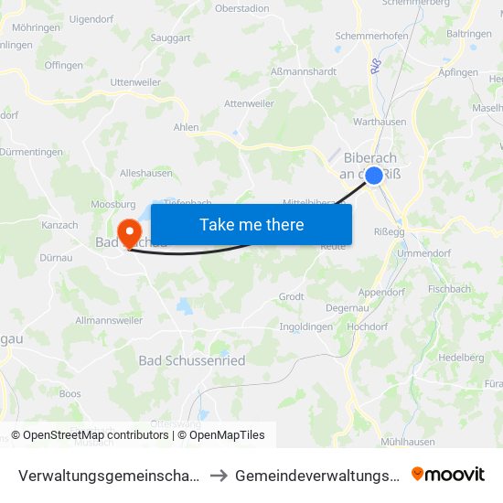 Verwaltungsgemeinschaft Biberach An Der Riß to Gemeindeverwaltungsverband Bad Buchau map