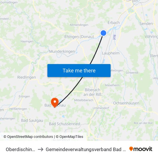 Oberdischingen to Gemeindeverwaltungsverband Bad Buchau map