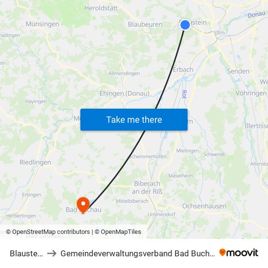 Blaustein to Gemeindeverwaltungsverband Bad Buchau map