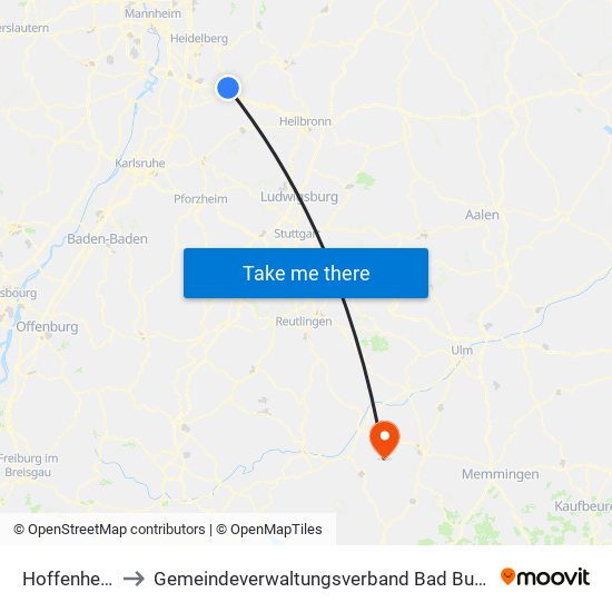 Hoffenheim to Gemeindeverwaltungsverband Bad Buchau map