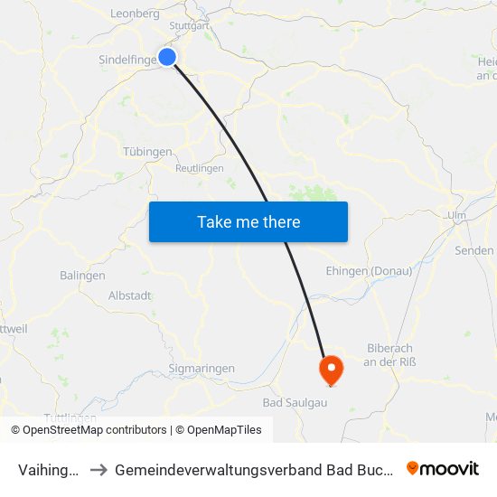 Vaihingen to Gemeindeverwaltungsverband Bad Buchau map