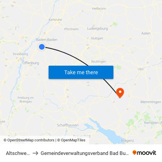 Altschweier to Gemeindeverwaltungsverband Bad Buchau map