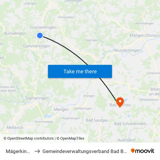 Mägerkingen to Gemeindeverwaltungsverband Bad Buchau map