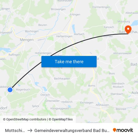 Mottschieß to Gemeindeverwaltungsverband Bad Buchau map