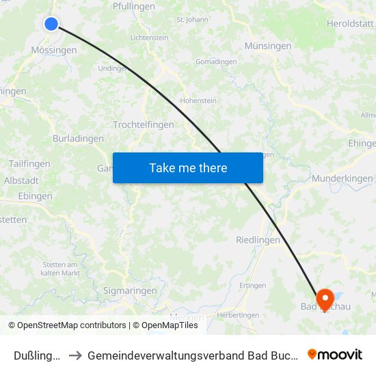 Dußlingen to Gemeindeverwaltungsverband Bad Buchau map