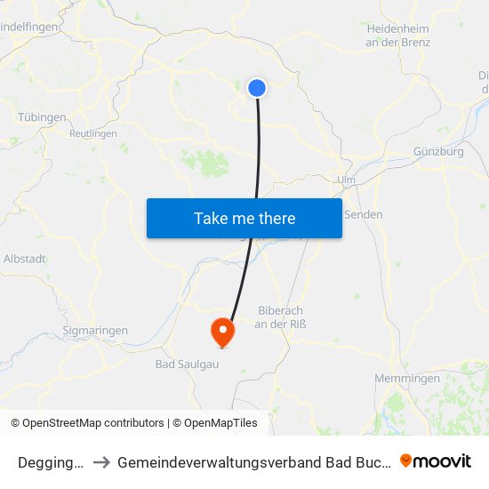 Deggingen to Gemeindeverwaltungsverband Bad Buchau map