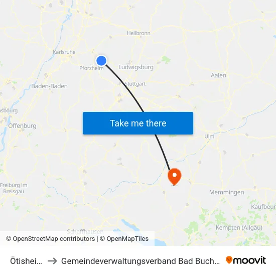 Ötisheim to Gemeindeverwaltungsverband Bad Buchau map