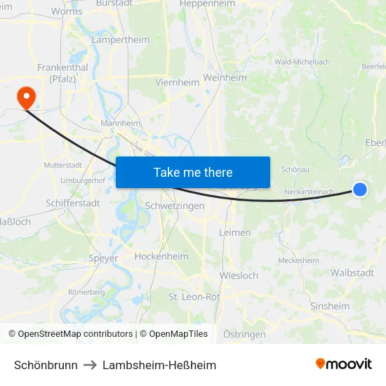 Schönbrunn to Lambsheim-Heßheim map