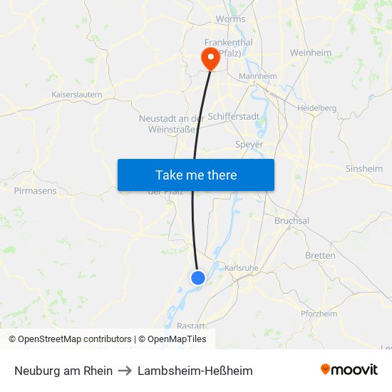 Neuburg am Rhein to Lambsheim-Heßheim map