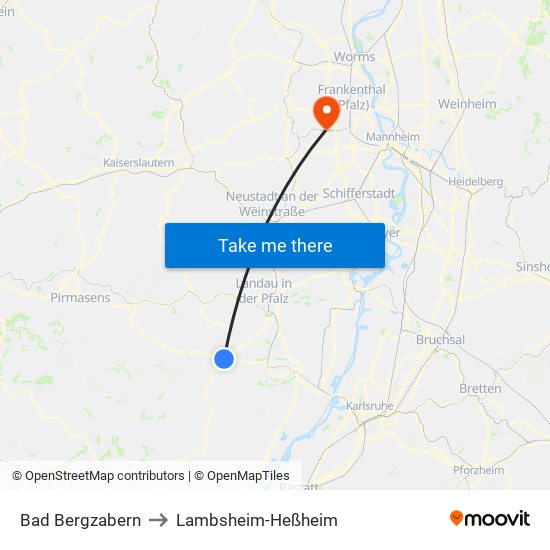 Bad Bergzabern to Lambsheim-Heßheim map