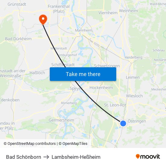 Bad Schönborn to Lambsheim-Heßheim map