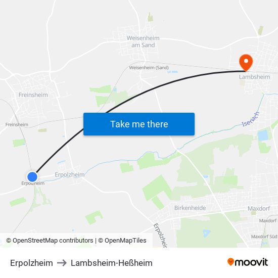 Erpolzheim to Lambsheim-Heßheim map