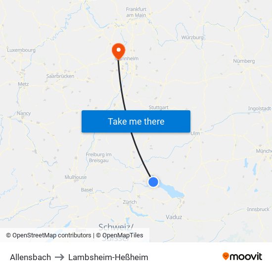 Allensbach to Lambsheim-Heßheim map