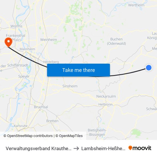 Verwaltungsverband Krautheim to Lambsheim-Heßheim map