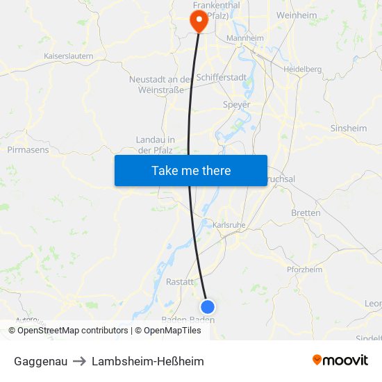 Gaggenau to Lambsheim-Heßheim map