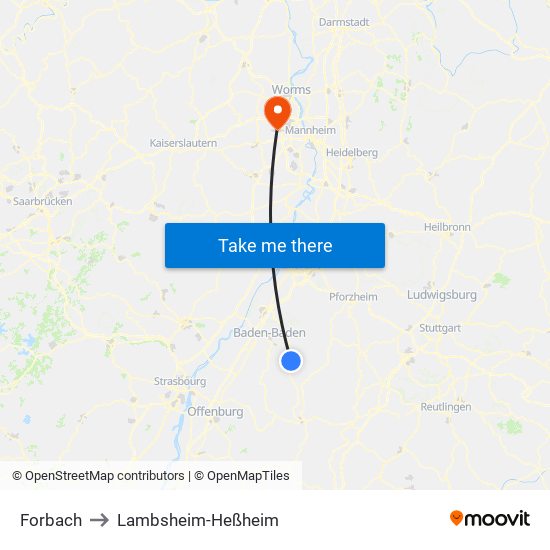 Forbach to Lambsheim-Heßheim map