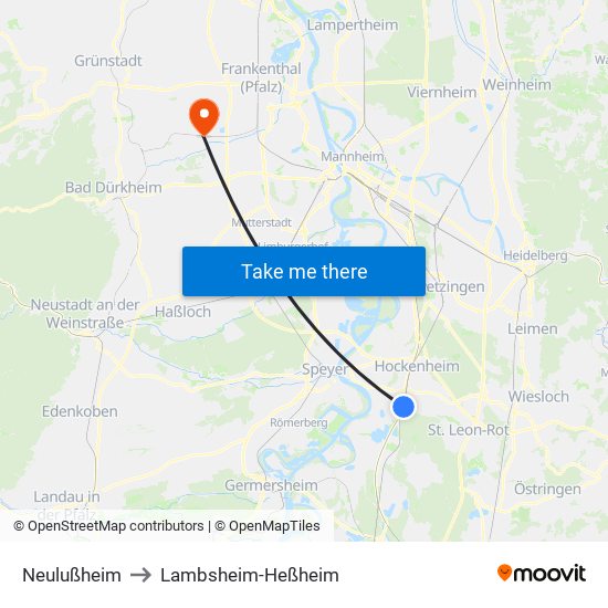Neulußheim to Lambsheim-Heßheim map
