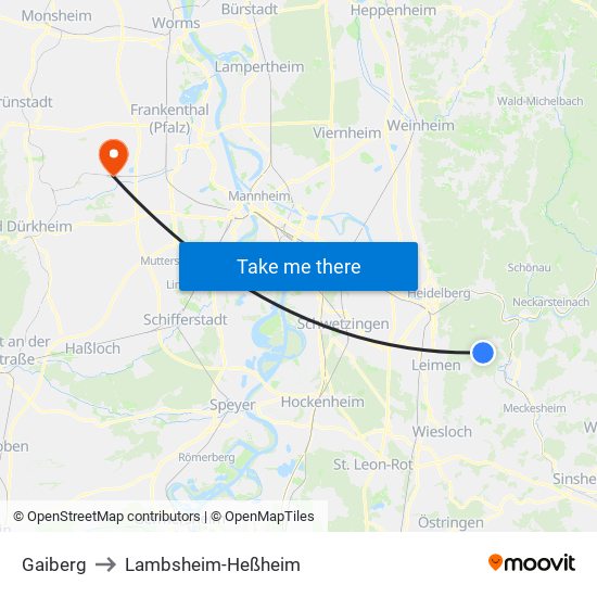 Gaiberg to Lambsheim-Heßheim map