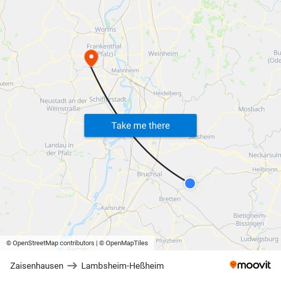 Zaisenhausen to Lambsheim-Heßheim map