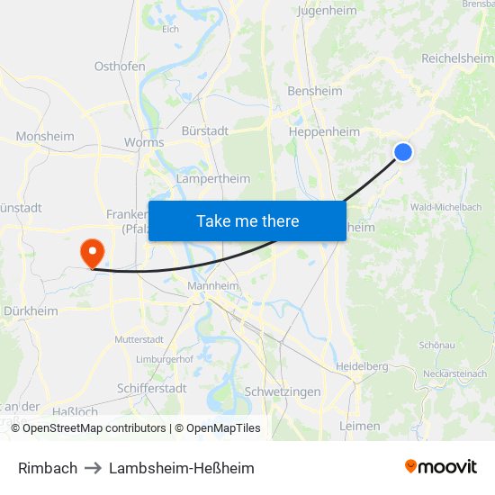 Rimbach to Lambsheim-Heßheim map