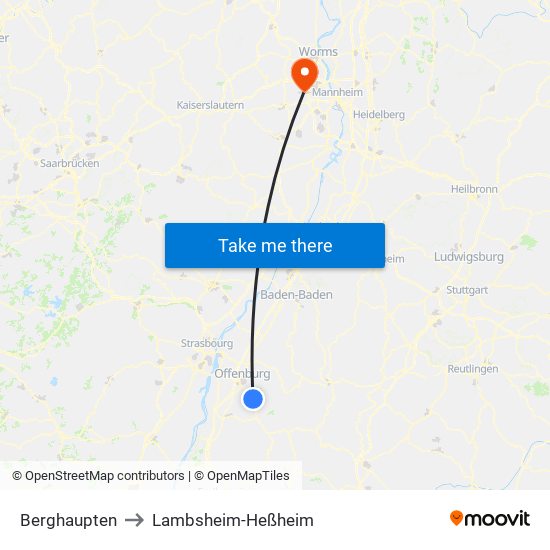 Berghaupten to Lambsheim-Heßheim map