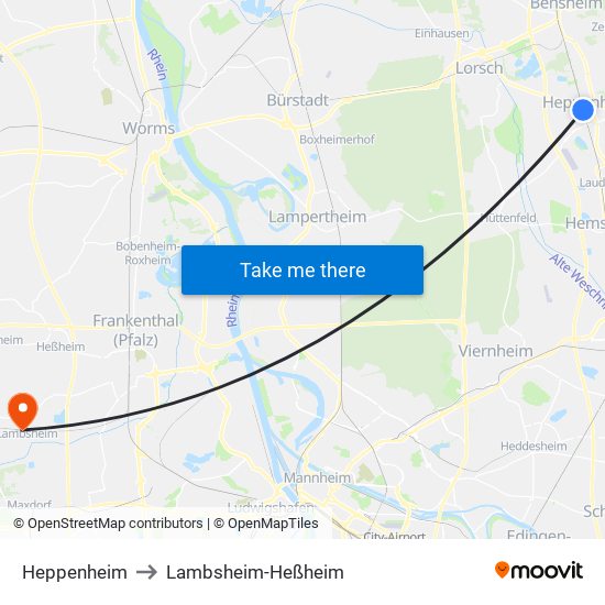 Heppenheim to Lambsheim-Heßheim map