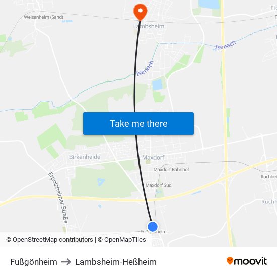 Fußgönheim to Lambsheim-Heßheim map