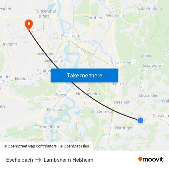 Eschelbach to Lambsheim-Heßheim map
