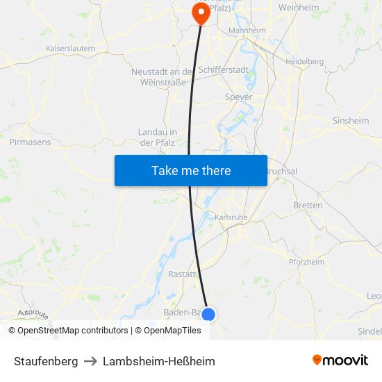 Staufenberg to Lambsheim-Heßheim map