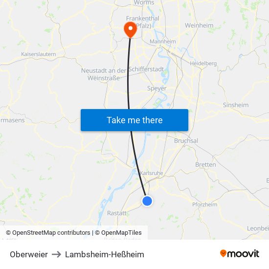 Oberweier to Lambsheim-Heßheim map