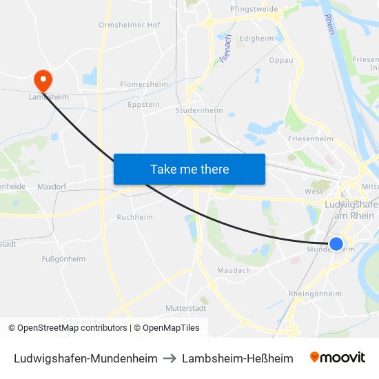 Ludwigshafen-Mundenheim to Lambsheim-Heßheim map