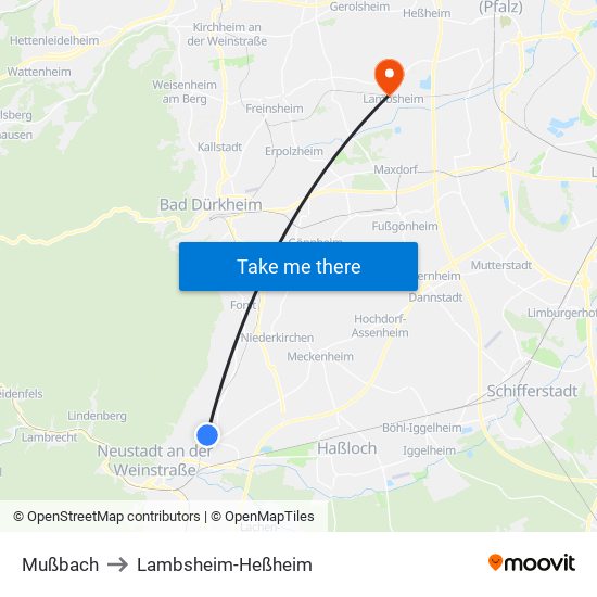 Mußbach to Lambsheim-Heßheim map