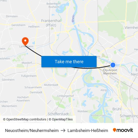 Neuostheim/Neuhermsheim to Lambsheim-Heßheim map