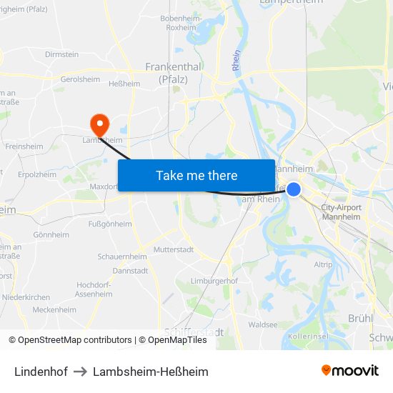 Lindenhof to Lambsheim-Heßheim map