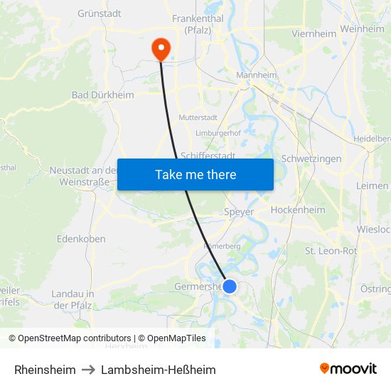 Rheinsheim to Lambsheim-Heßheim map