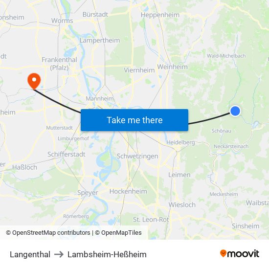 Langenthal to Lambsheim-Heßheim map