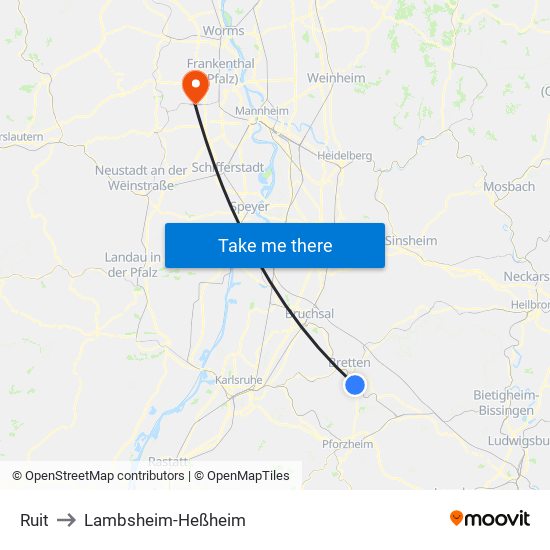 Ruit to Lambsheim-Heßheim map