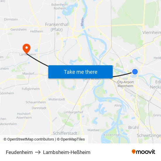 Feudenheim to Lambsheim-Heßheim map